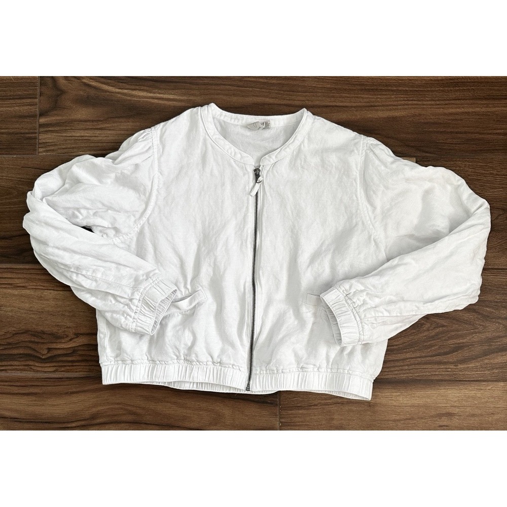 Joie White Cropped Bomber Jacket